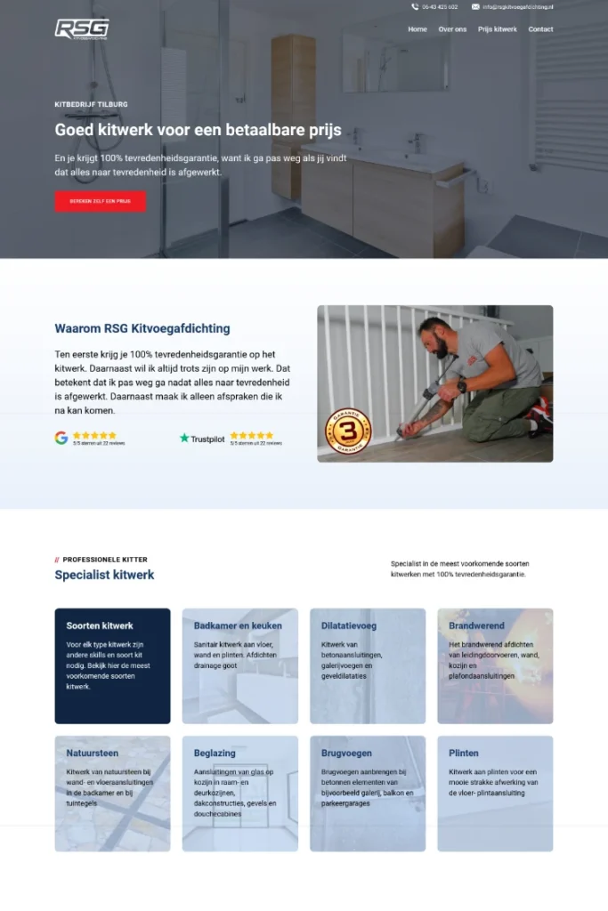 Website voor kitbedrijf RSG hero home